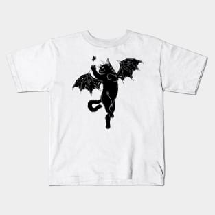 flying cat bat hunt butterfly Kids T-Shirt